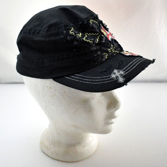 KB Ethos Black Distressed Southwestern Rhinestone Cross Ball Cap Baseball Hat - Picture 2 of 8